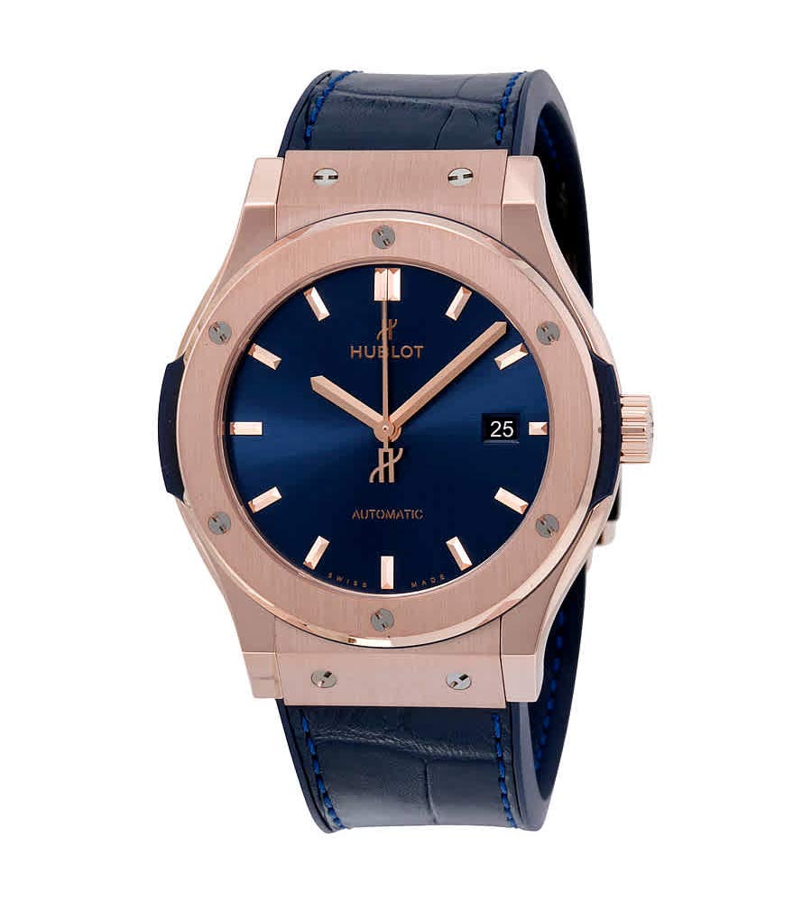 Men's Hublot Rose Gold Watch with Blue Sunray Dial