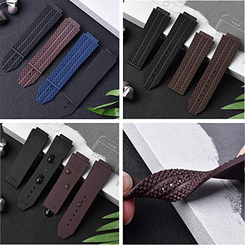 KAMIU 25mm Rubber Watch Strap for Hublot Big Bang with Replacement Tool (Black - Silver Buckle)