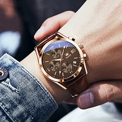 Brown Leather Men's Watch with Date and Chronograph