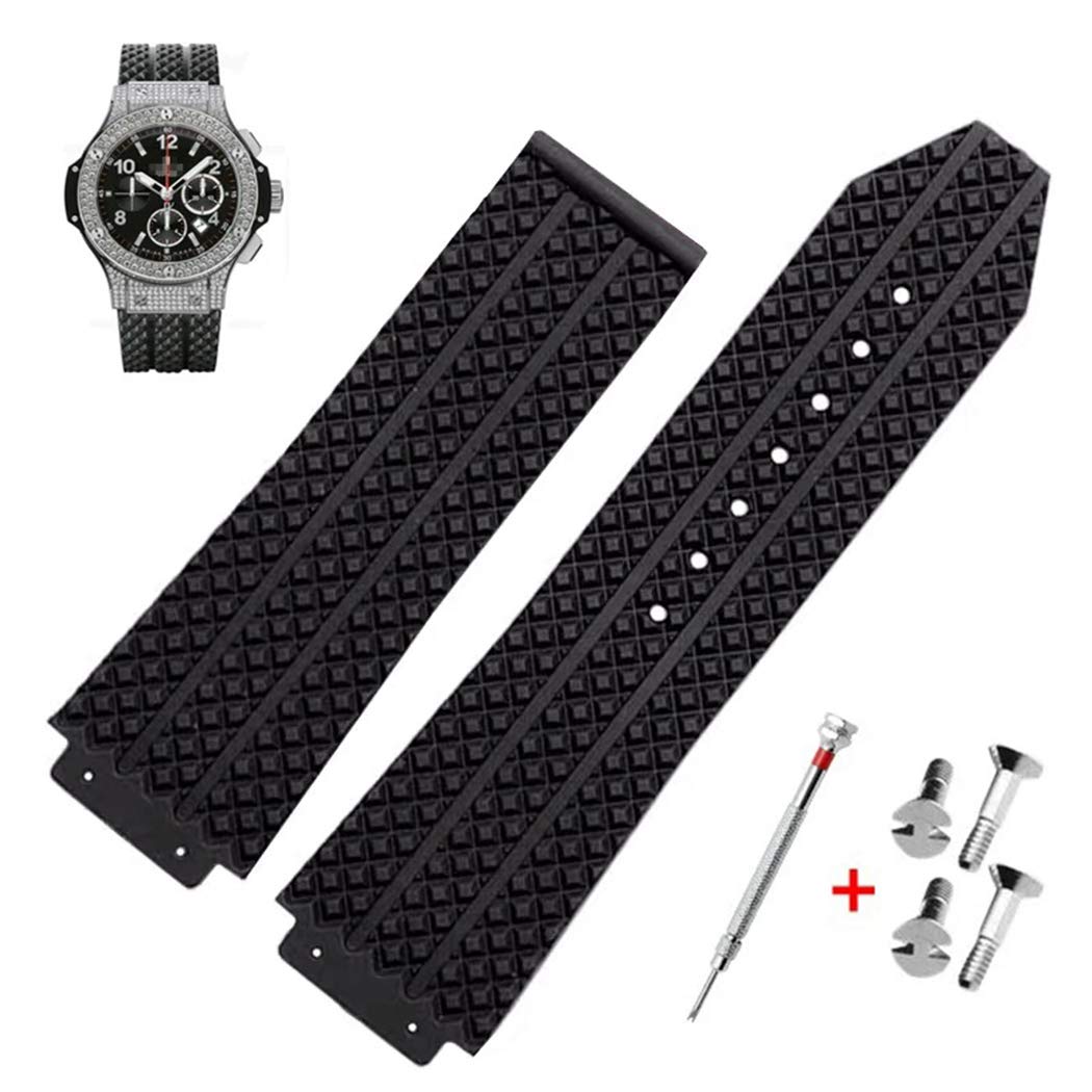 KAMIU 25mm Rubber Watch Strap for Hublot Big Bang (Black - No Buckle)