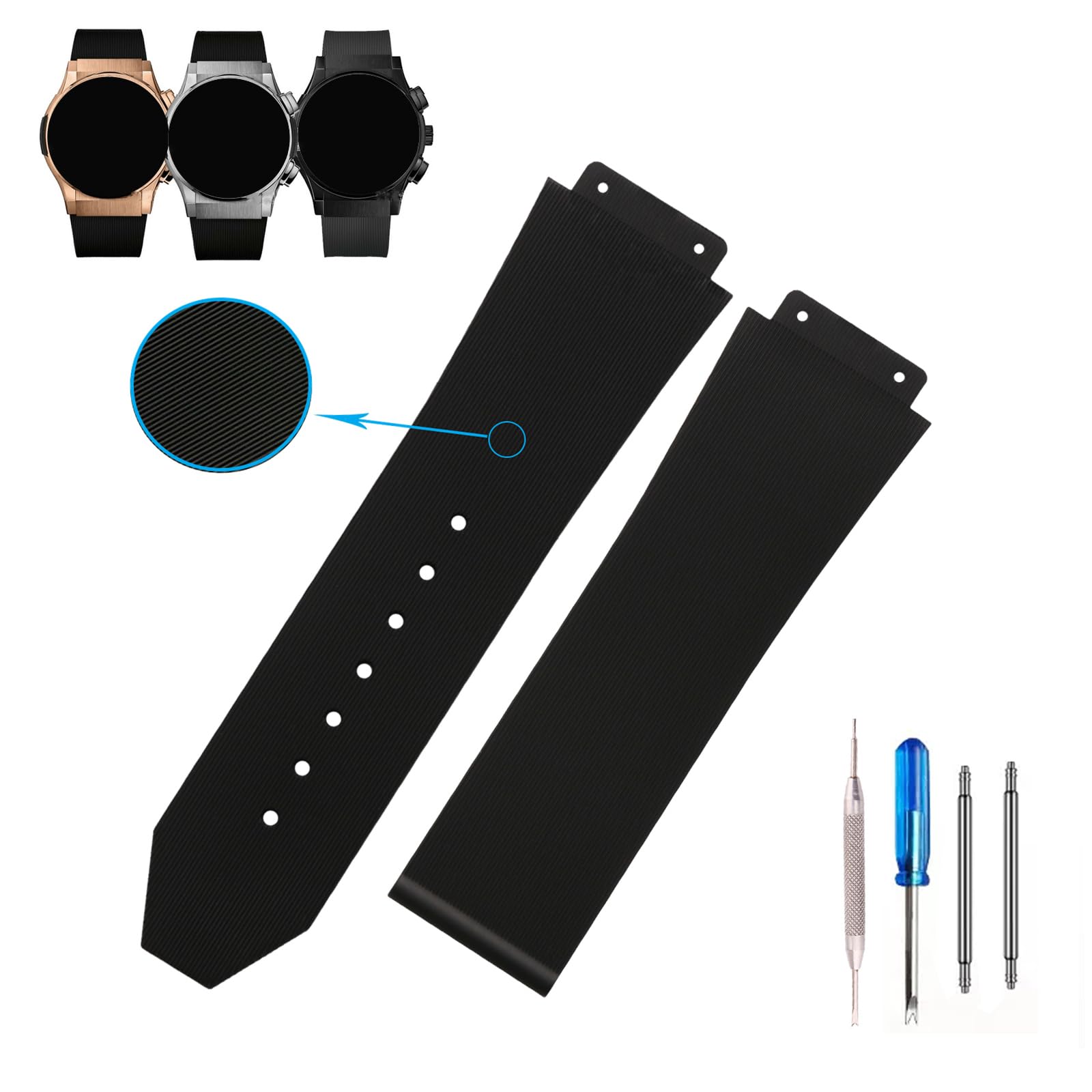 Silicone Watch Bands for Hublot Big Bang: 25mm Width, without Buckle, for Men and Women.
